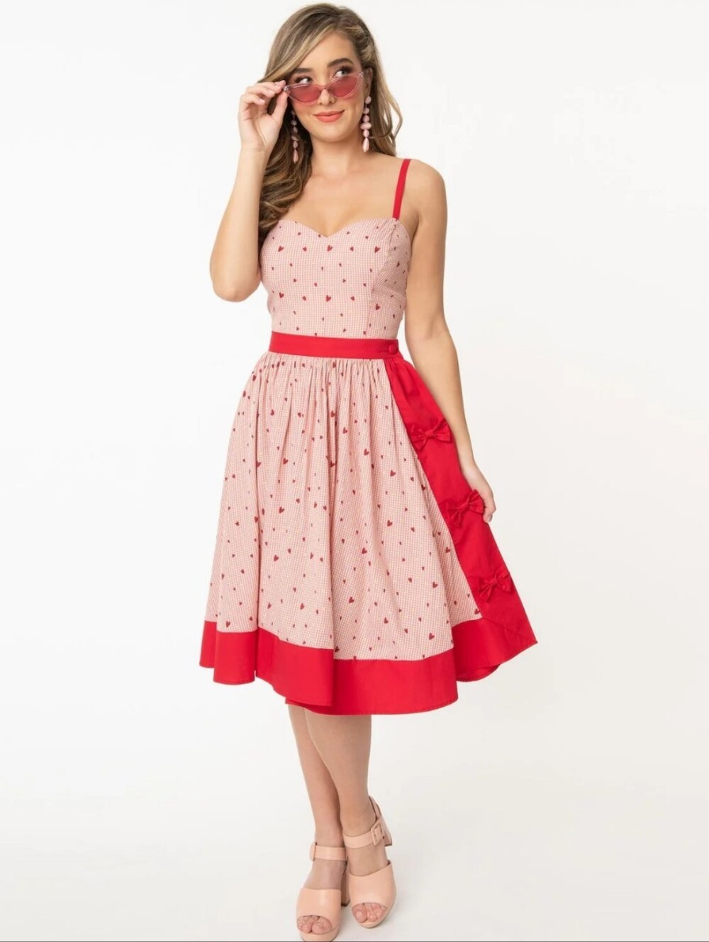 NWT Unique Vintage Red and White Heart Swing Skirt